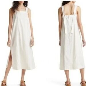 Madewell Womens White Linen-Cotton Princess Seamed Square Neck Midi Dress Size M